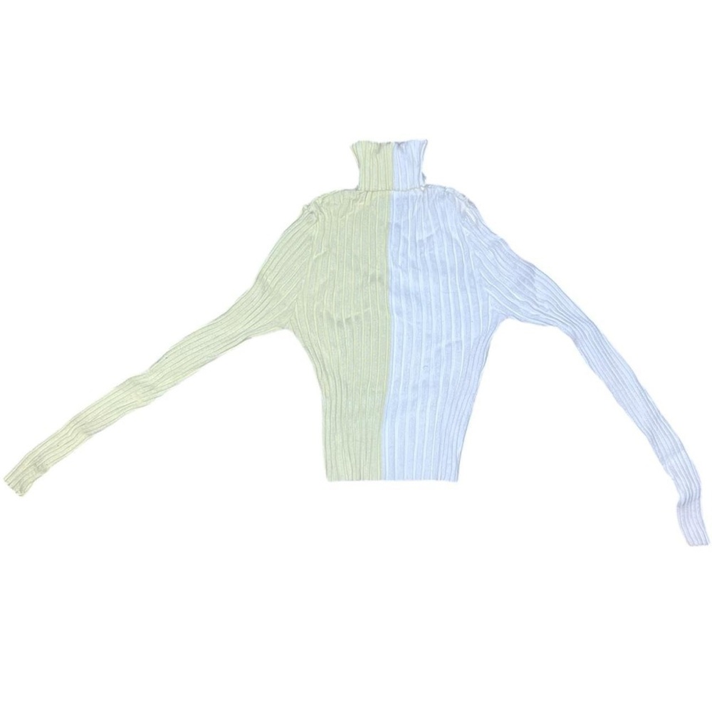 Two-Tone Ribbed Turtleneck Sweater